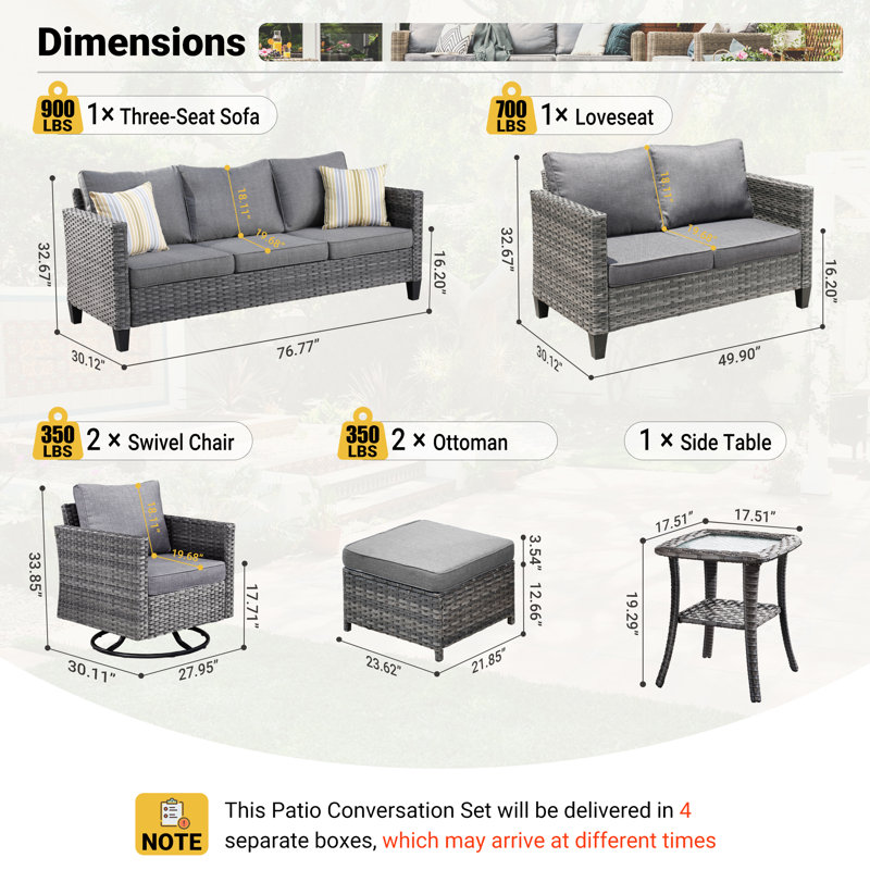 Ensemble de conversation avec canapé 7 pièces Lovall, Gris foncé