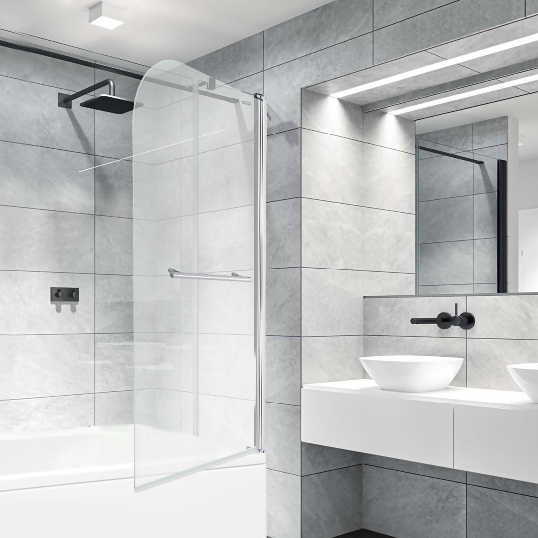 VeeBath Curved Edge Bath Screen with Towel Rail - 1400 x 800mm