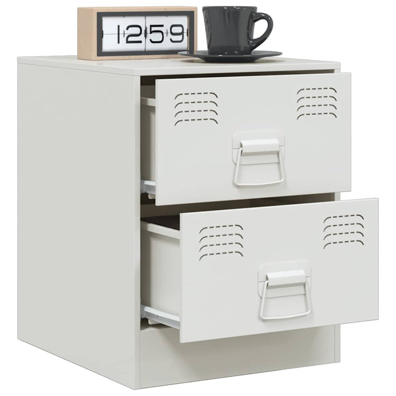 34.5 cm W Steel Bedside Table, White, Individual