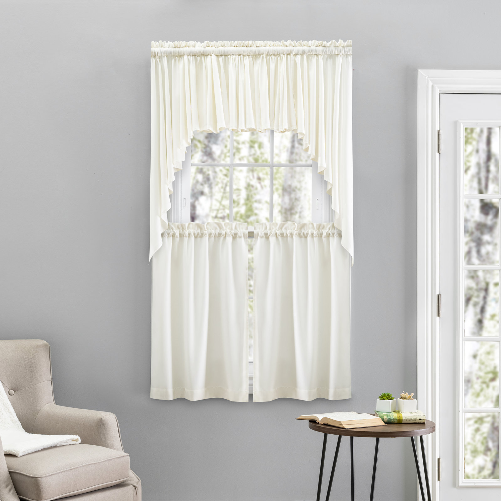 2-Piece Opaque Polyester Swag Window Valance , 62" W x 24" L, Ivory