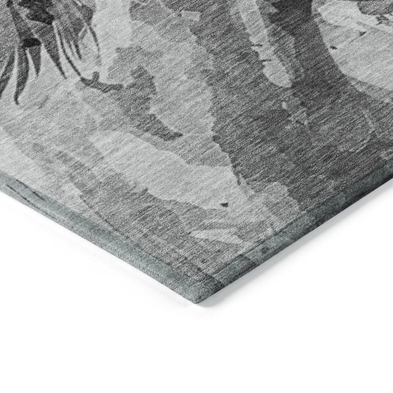 Machine Washable Indoor/Outdoor Cinead ACN1720 Gray Rug, Rectangle 10' x 14'