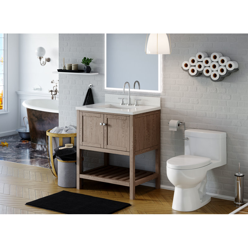 Ensemble de meuble-lavabo simple Riose, Quartz blanc glacier, Chêne patiné, 36"
