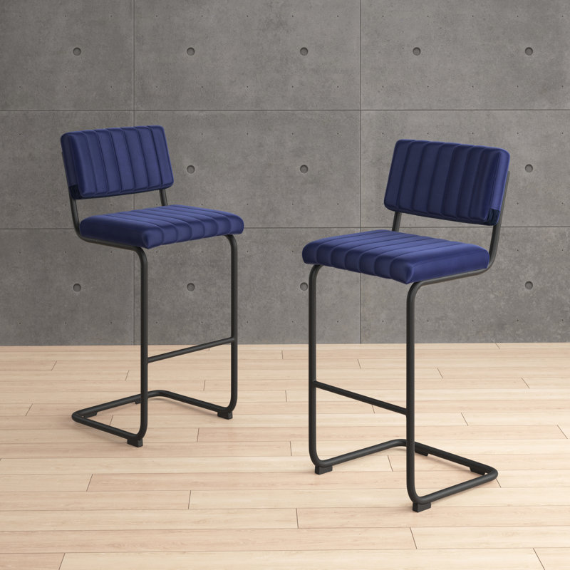 Estes Upholstered Stool with Metal Frame, Bar Stool (30" Seat Height), Sapphire Blue Velvet