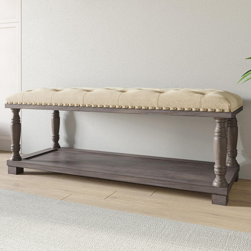 Repose-pieds capitonné avec rangement 46,06 po Fontane, Lin beige