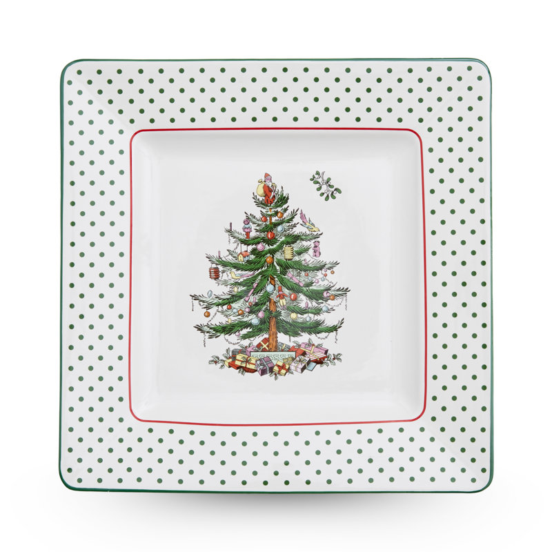 Christmas Tree POLKA DOT SQUARE PLATTER 10"