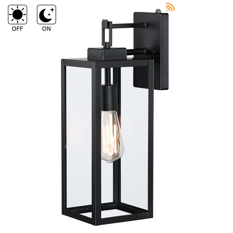 Lanterne murale d'extérieur 1 lumière noir mat avec crépuscule à l'aube, H 18 po x l 6 po x P 7,5 po