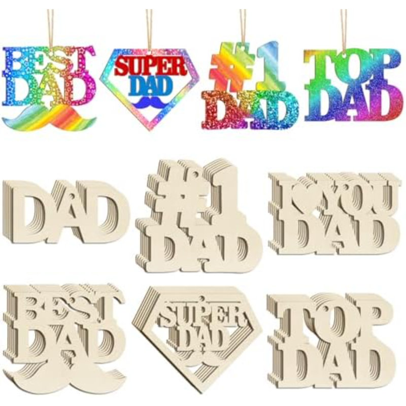 36 PCS en bois ornements de la fête des pères à peindre, 6 styles Best DAD