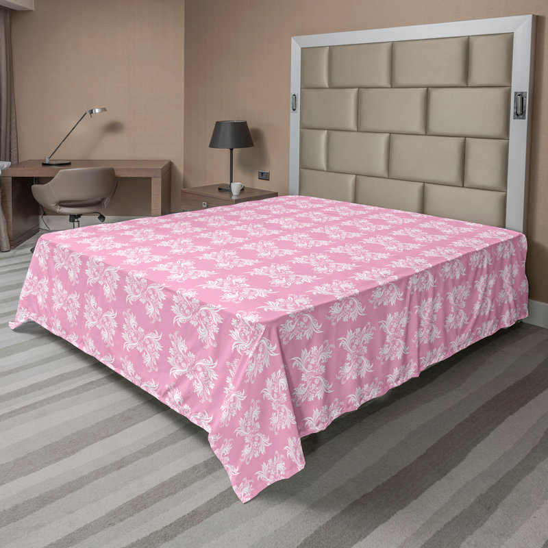 Drap plat moderne de style bohème Ambesonne, Full Flat Sheet, Rose doux / motif floral mauve pâle