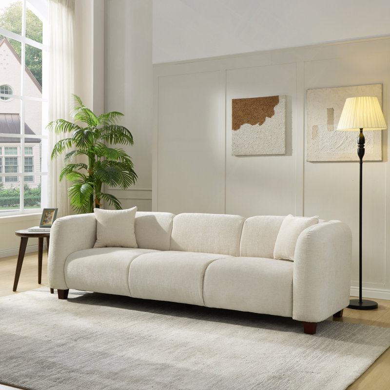 Canapé 87 po 3 places en chenille, Chenille beige