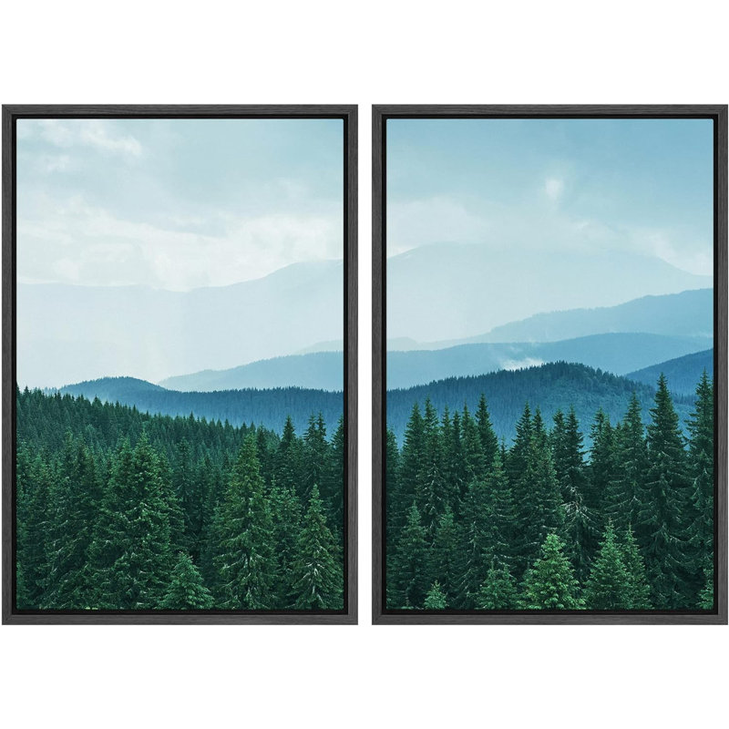"Blue Mountain Range Green Forest Trees", impression de paysage sur toile, 2 pièces, H 24 po x l 32 po x P 1,5 po