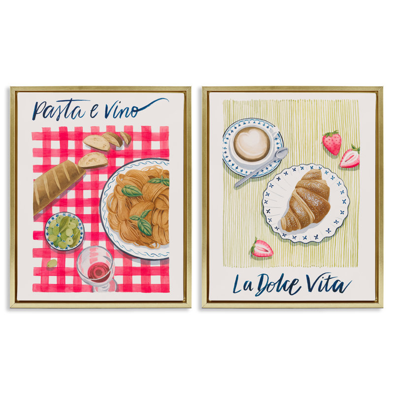  Ensemble de 2 toiles flottantes encadrées pour pique-nique déjeuner et brunch par Grace Popp, H 21 po x l 17 po