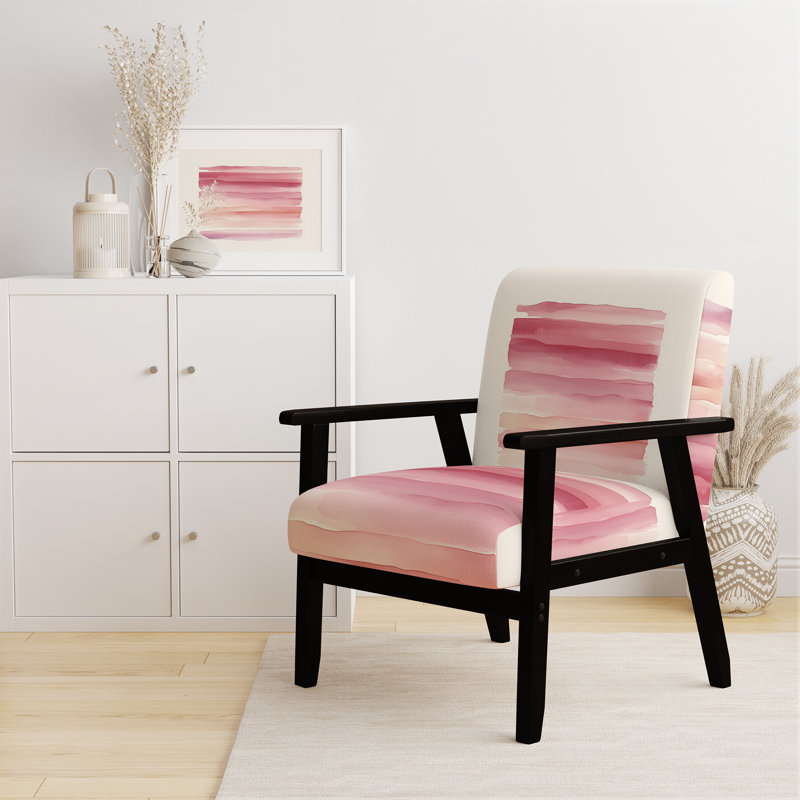 Chaise d'appoint abstraite minimaliste - Blush Horizon Lines II, Black Square Arms