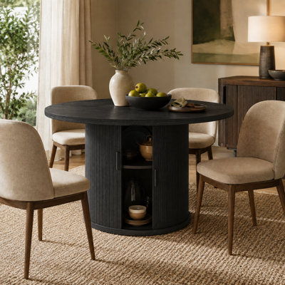 47 inch  Round Dining Table, Suitable For 4 To 8 People, Featuring A Space-saving, Dust-proof Double-tier Storage Shelf