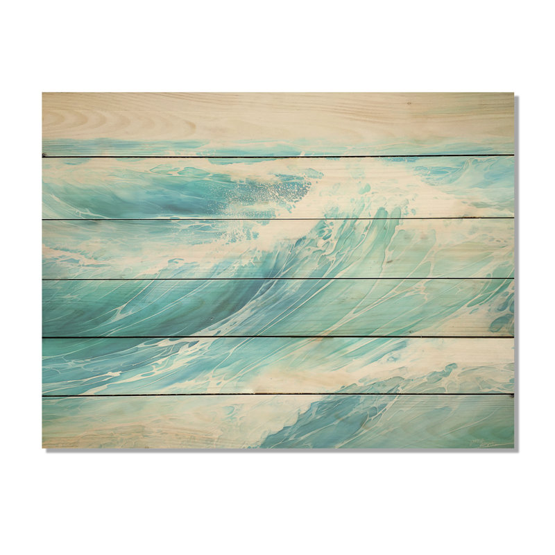 «Ocean Charm», art de la vague liquide I - océan, art sur bois de pin naturel, H 30 po x l 40 po