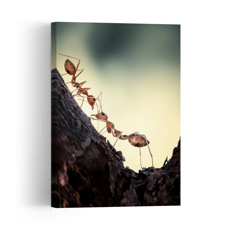 Ants Ascending Branch Vibrant Contemporary Ant Forest Nature Wall Art Print 1 Piece Wrapped Canvas Wall Art