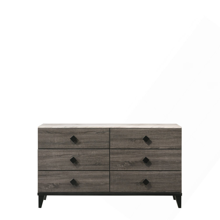 Commode en faux marbre et dessus en chêne gris rustique Avantika