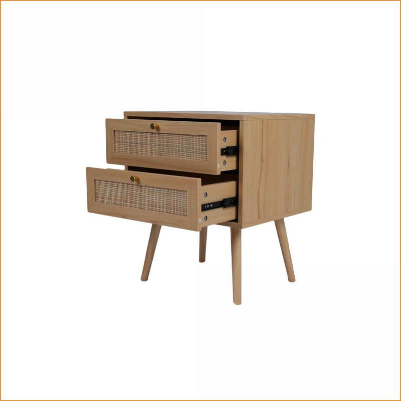 Table de chevet rétro à grain de bois rétro avec 2 tiroirs