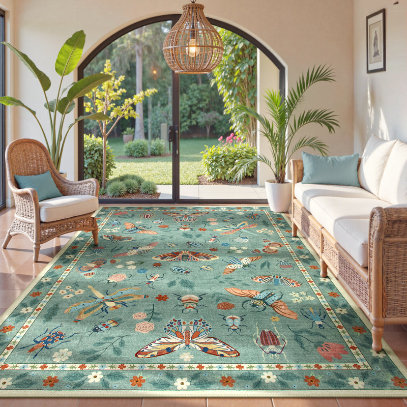  Insect Print Washable Rugs for Living Room Ultra-Thin Non-Slip Modern Bedroom Large Carpet, Rectangle 6 pi x 9 pi