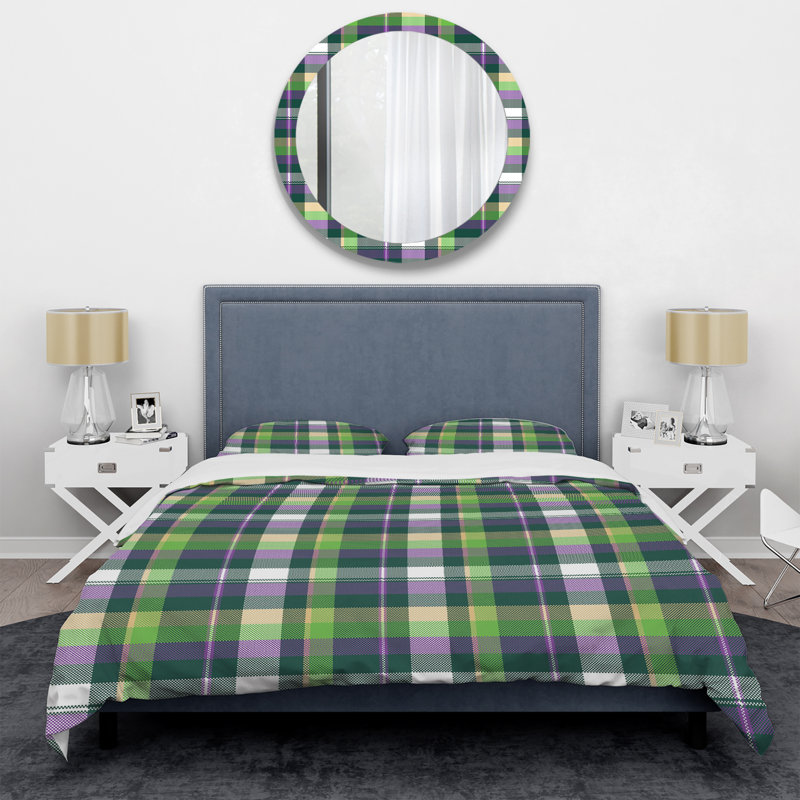 Ensemble de housse de couette en microfibre vert / mauve 2 pièces, Housse de couette simple + 1 taie décorative stan