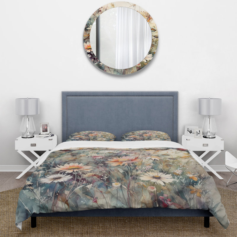 Ensemble de housse de couette en microfibre / polyester orange et vert, Housse de couette pour grand lit et 2 taies décor