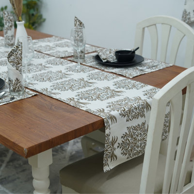 Red Barrel Studio® 16X70 Dining Table Décor Runner, Block Print Table Runner, Vrindavan, Gray