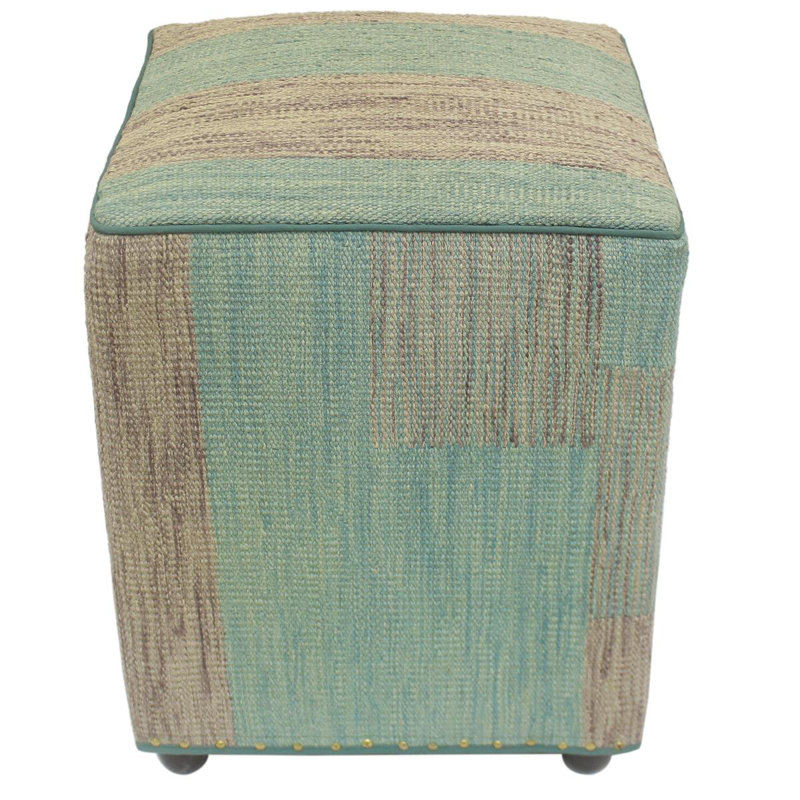 Aprea Upholstered Ottoman, Green/Purple Wool