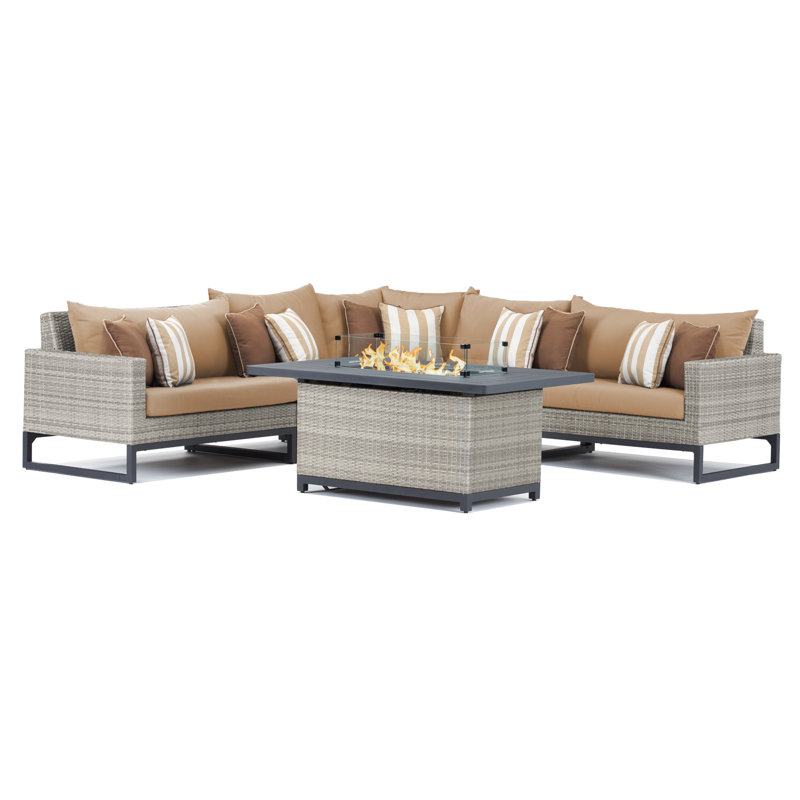 Ensemble de conversation modulaire avec coussins Sunbrella, Gris, Beige