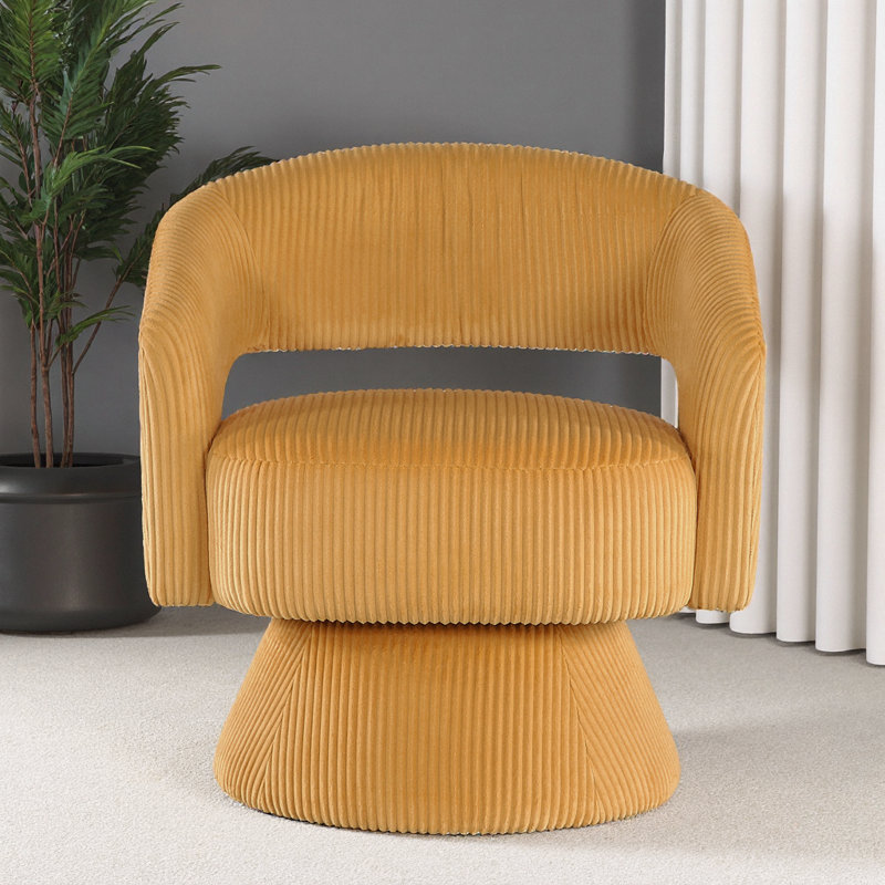 Modern Luxury Yellow Corduroy Swivel Accent Chair with Solid Wood Base - Elevate Your Living Space, Yellow Corduroy
