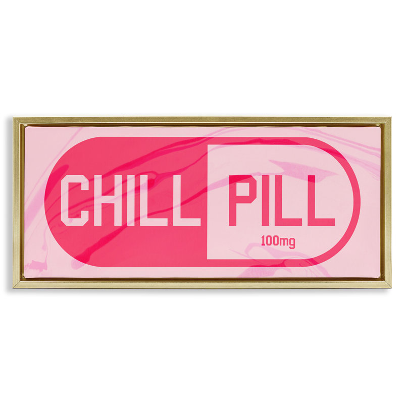 Chill Pill Modern Pop, H 11 po x l 25 po, Cadre flottant métallique doré