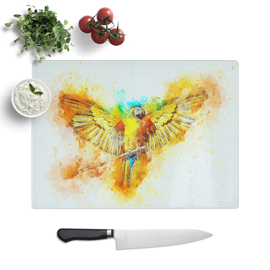 Glass Macaw Parrot With Wide Wings in Abstract Chopping Board