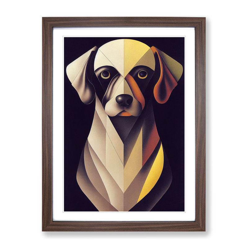Unique Dog Abstract 1 Piece Single Picture Frame Wall Art, 64cm H x 46cm W x 2cm D, Walnut Framed