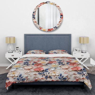 Ensemble de housse de couette beige à motif de coquelicots à motif floral I