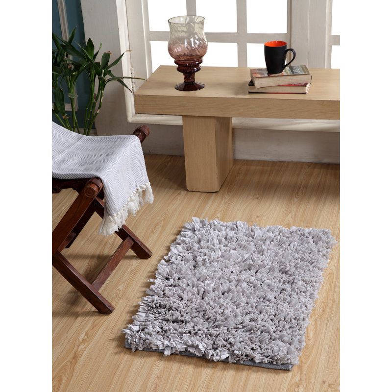 Annalease Cotton Blend Non-Slip Bath Rug, Light Gray