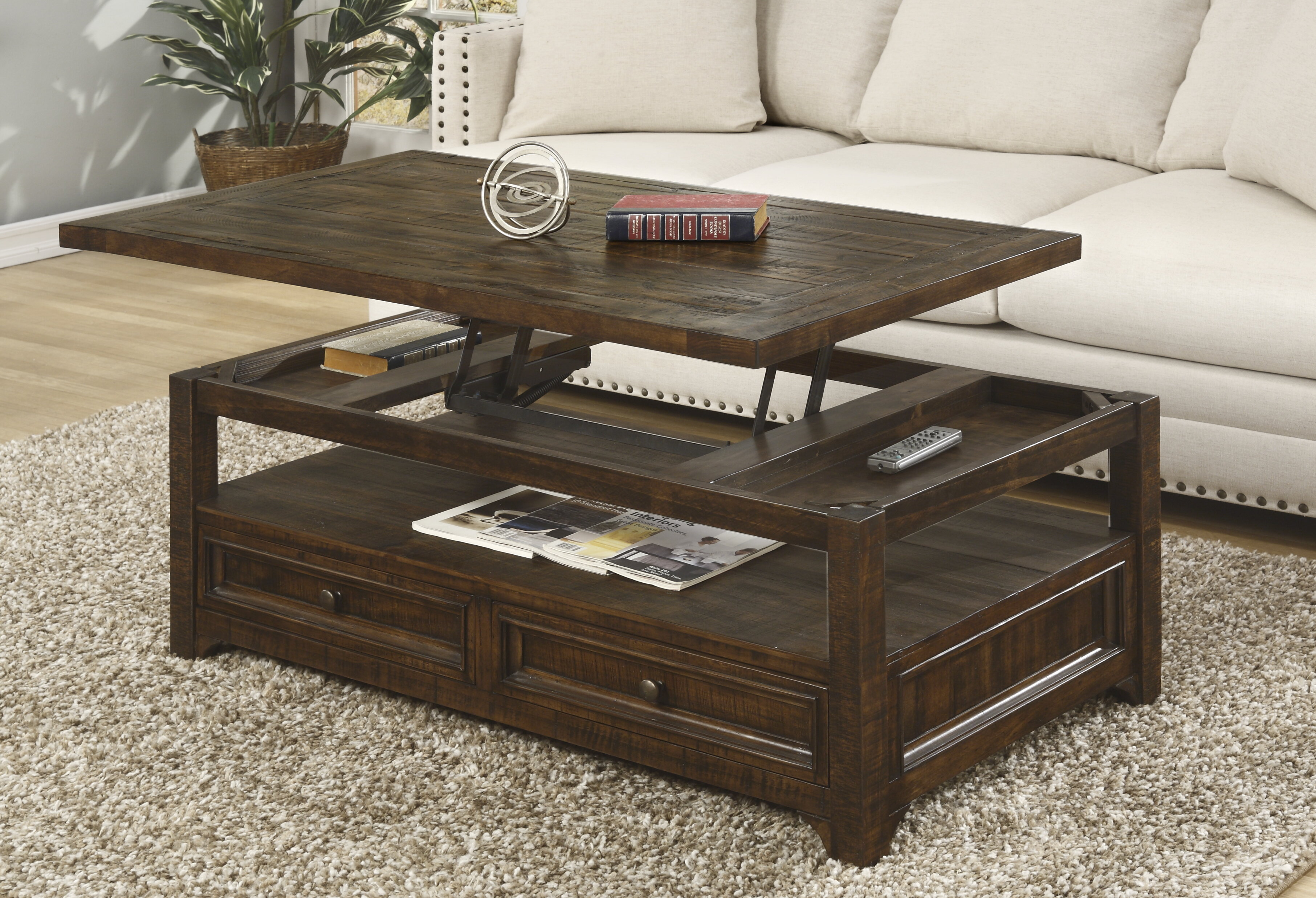 Lark Manor Atlai Solid Wood Lift-Top Coffee Table with Storage ...