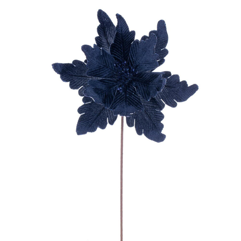 Tige de poinsettia en velours de luxe 13 po x 20 po Il comprend trois pièces par sac., Bleu foncé