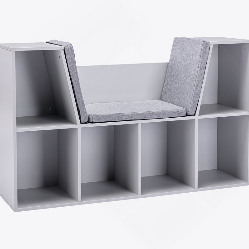 Bibliothèque pour 6 enfants avec coin lecture et coussin, rangement polyvalent pour chambre à coucher, Gris