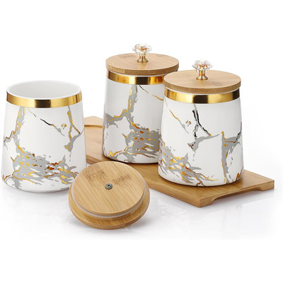 Set Of 3 Canisters Set For Sugar Coffee Tea With Airtight Lid, Ceramic Storage Containers Sets White Storage Pots With Tray Storage Jar Decorative Canisters Sets For For Kitchen Counter