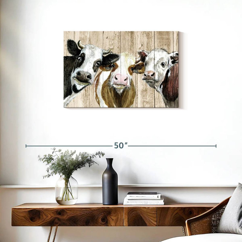 Brampt Curious Cows On Wood, 20" H x 30" W