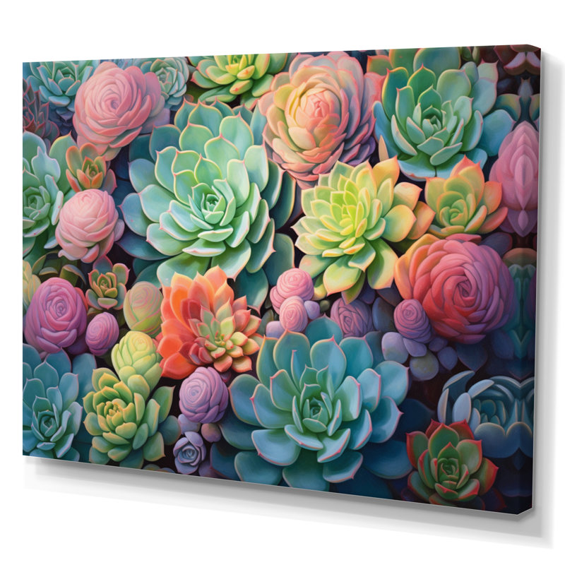 Vert, bleu, plantes grasses, succulentes, rêves II, H 34 po x l 44 po x P 1,5 po, Toile tendue