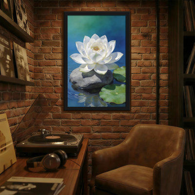 Bath & Laundry White Lotus On Stone In Water With Lily Pads