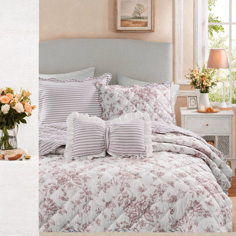 Ensemble de literie réversible moderne, courtepointe florale en polyester pour la maison
