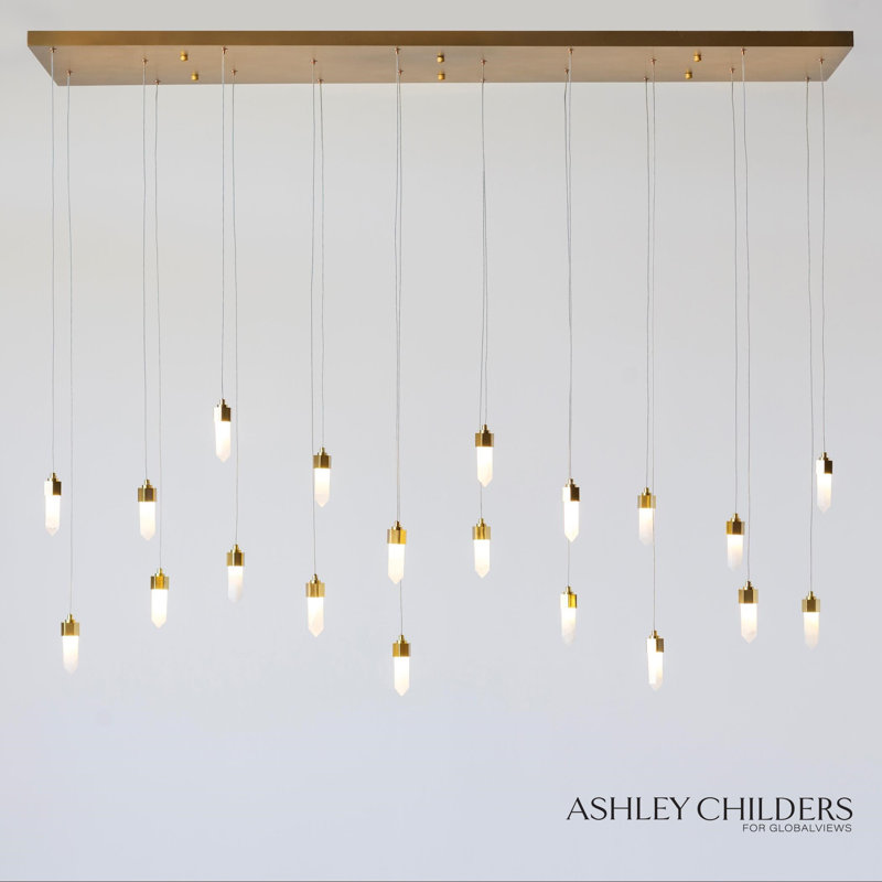 Leo Chandelier-20 Drop Rectangle-Satin Brass Drop, 53.75" H x 60" W x 20.75" D