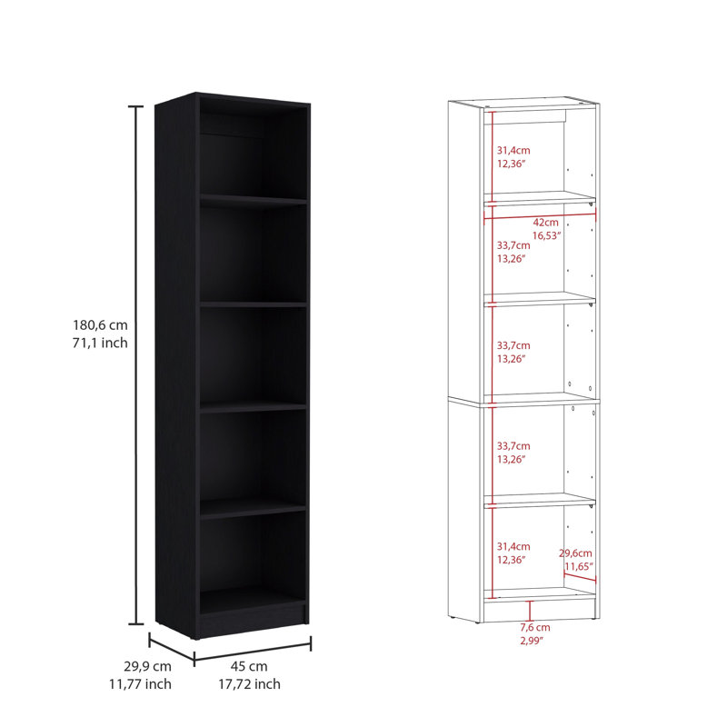Le salon moderne noir 2 comprend une bibliothèque pratique et de nombreuses tablettes avec de nombreuses tablettes tendance pour l'organisation