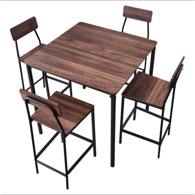 Table de bar, ensemble de tables de bar de 5 pièces 35 po, tables de bar et ensemble de chaises à bords arrondis, table de pub carrée avec quatre tabourets pour le salon, la salle à manger et la cuisine