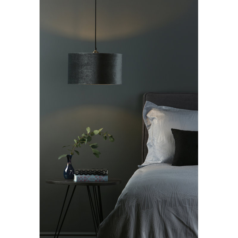 20cm H Velvet Drum Pendant Shade, Grey