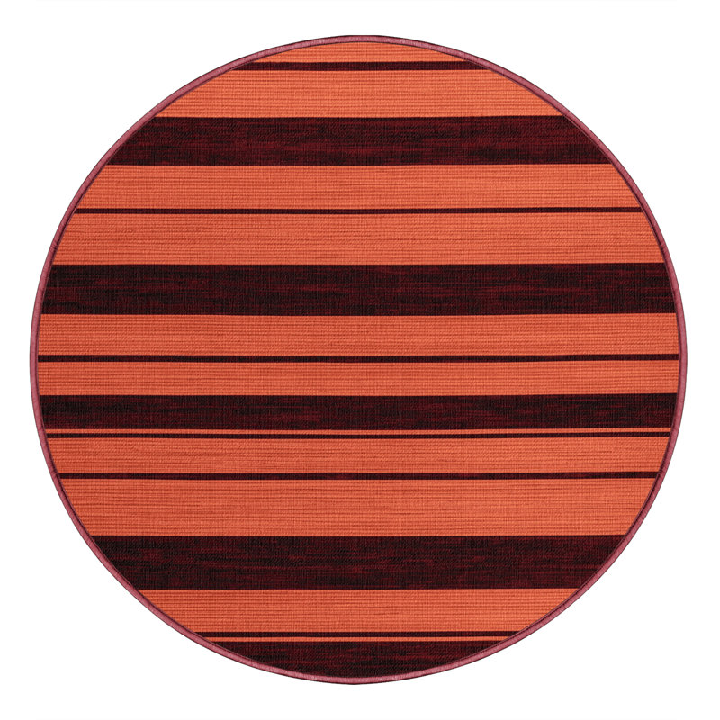 Tapis brun à rayures horizontales lavable à la machine, Rond 5 pi