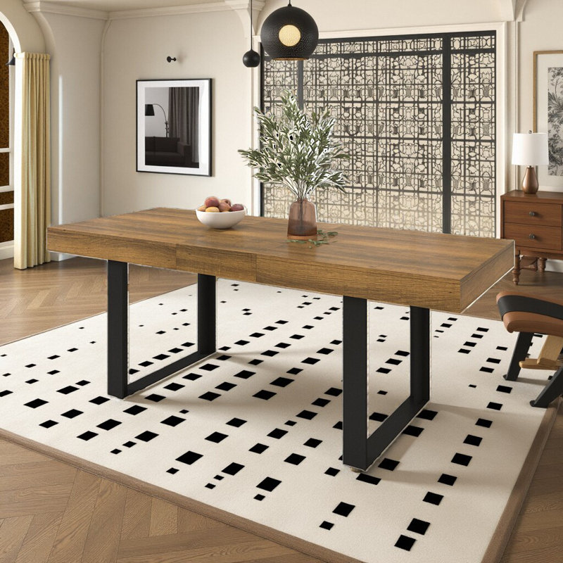 KELVIO Black Brown Aged Wood Effect Extendable Dining Table for 6-10 | Foam-Filled Particle Board, Brown, Black