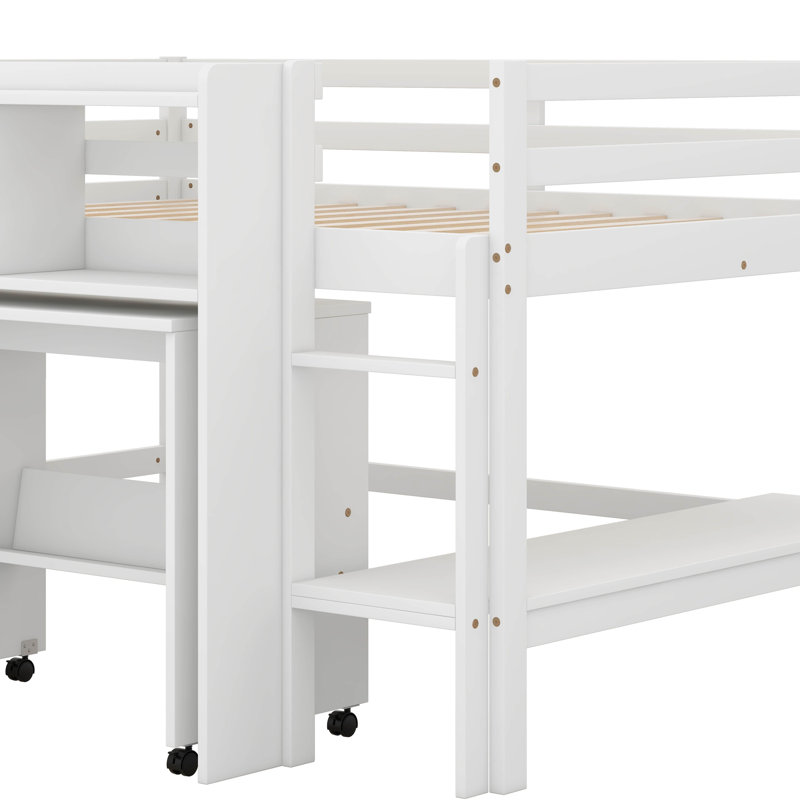 Lit double avec tiroirs Jadean, Blanc