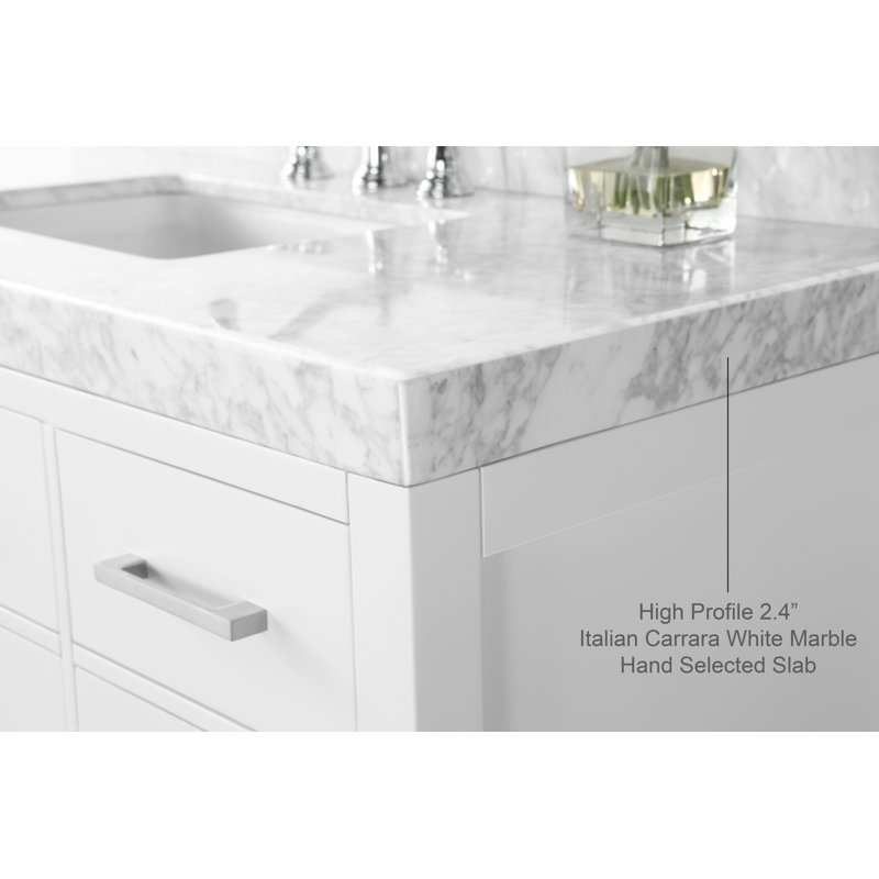 Elizabeth 60'' W Double Vanity, White/Brushed Nickel, Carrara White Marble