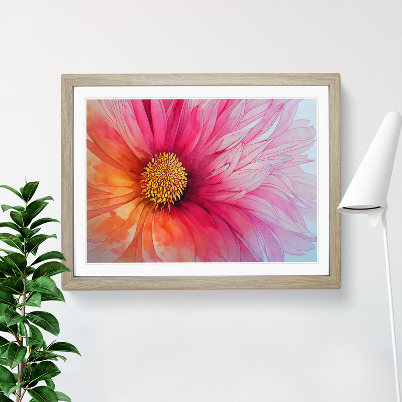 Chrysanthemum Watercolour Flower Vol.1 - Framed Print, 34cm H x 46cm W x 2cm D, Oak Framed